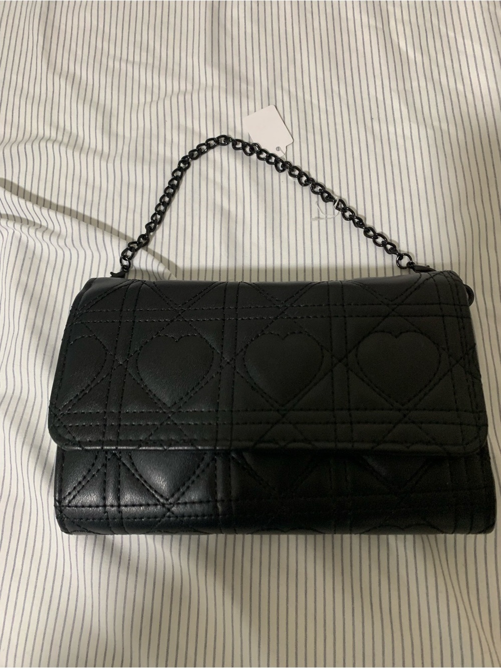 Black Quilted Heart-Detail Chain Bag